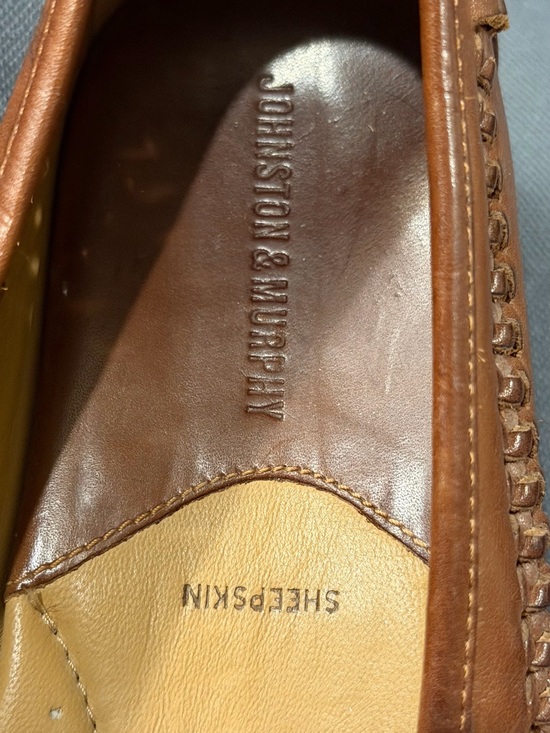 Johnson And Murphy Men\'s Brown Woven Leather Slip-On Loafers